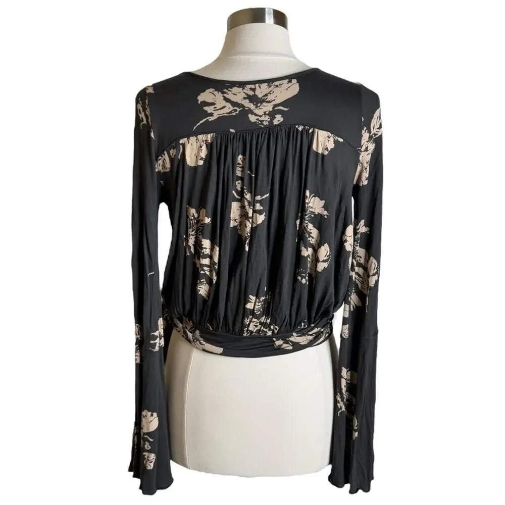 Free People Fiona Surplice Crop Top with Open Bell Sleeves Women's Size Small